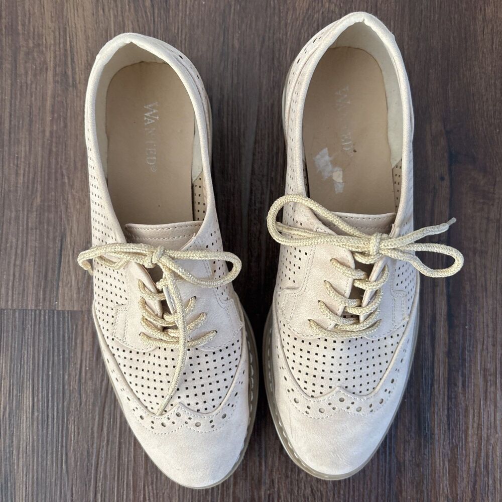 Y2K Academia Granny Oxford  Stitchlite Oxford Knit Tan Lace Up Brogue 7.5 EEUC
